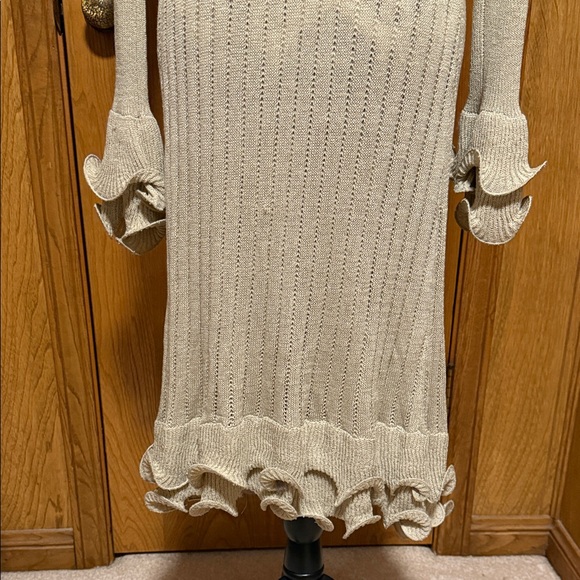 Boston Proper Tan Waterfall Ruffled Longline Cardigan with Ties Lightweight Med - Picture 9 of 11
